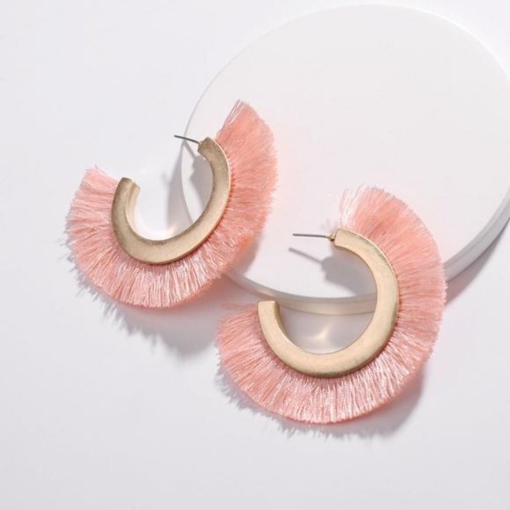 Pink Tassel Hoop Earrings